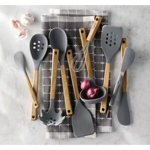 Figmint 10pc Silicone/Acacia Kitchen Utensil Set Dark Gray (NEW WITHOUT BOX)